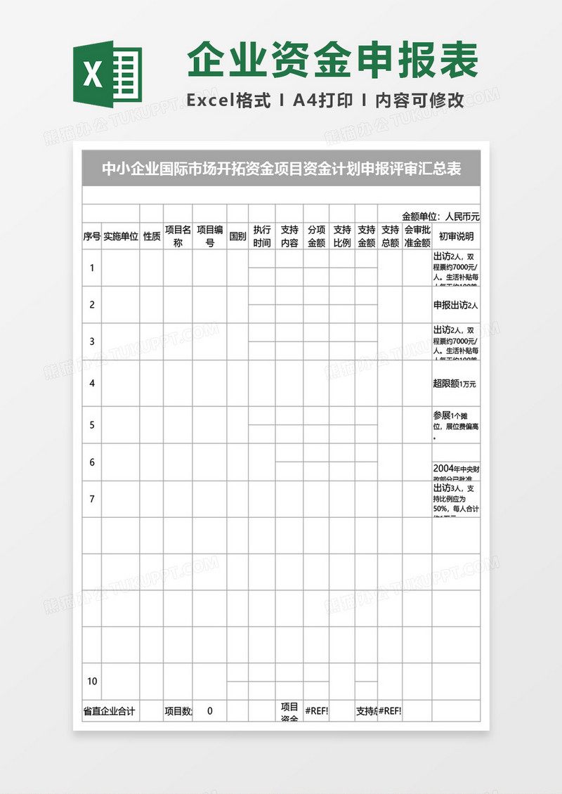 开拓资金项目资金计划申报评审表Excel模板