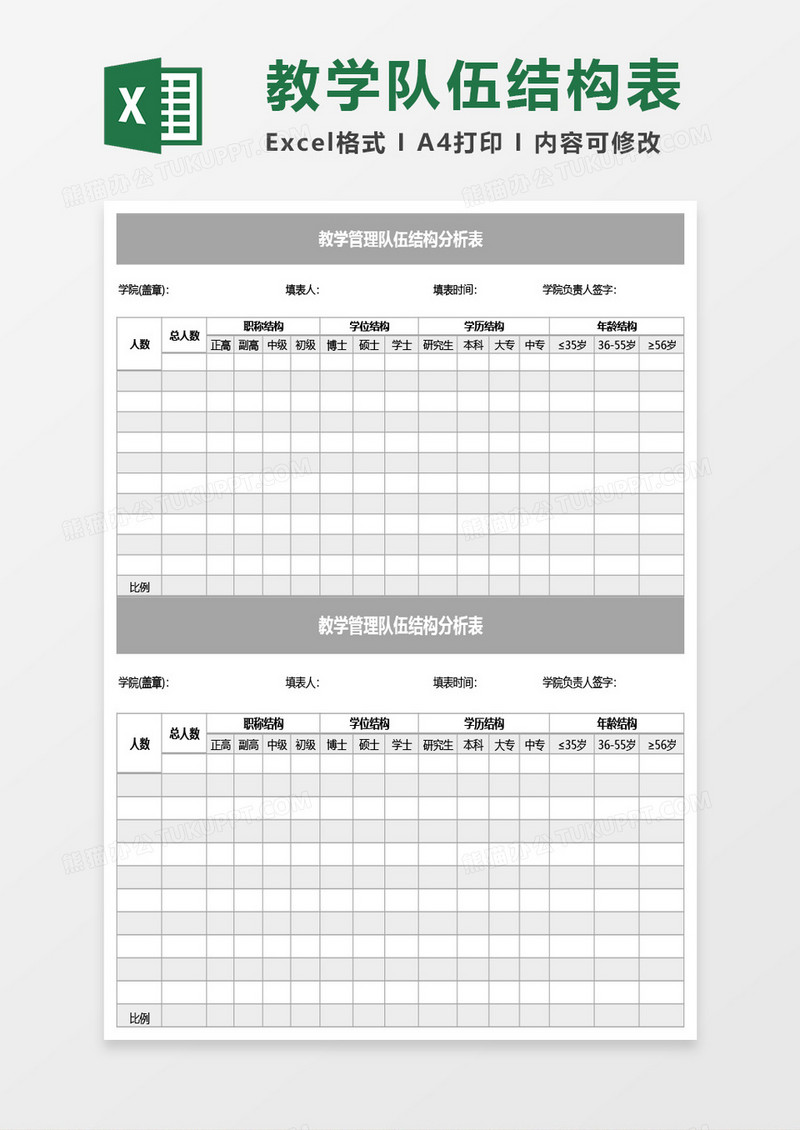 教学管理队伍结构分析表Excel模板