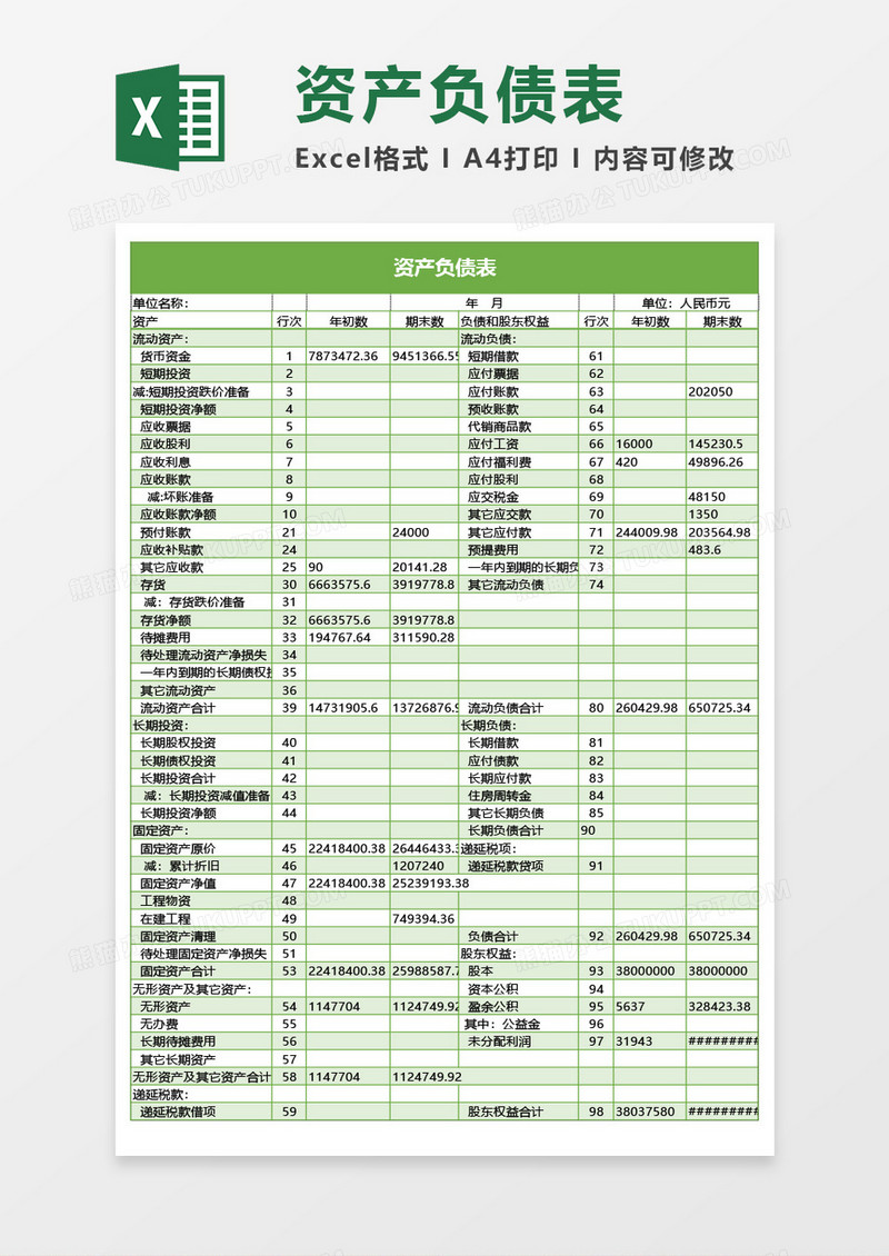 全面资产负债表Excel模板