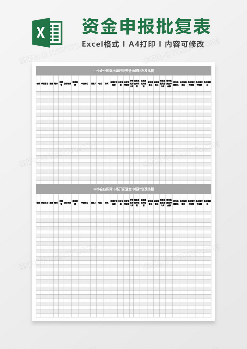 中小企业国际市场开拓资金申报计划及批复Excel模板