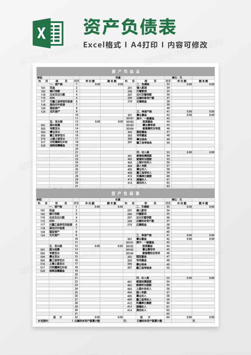 企业资产负债表Excel模板