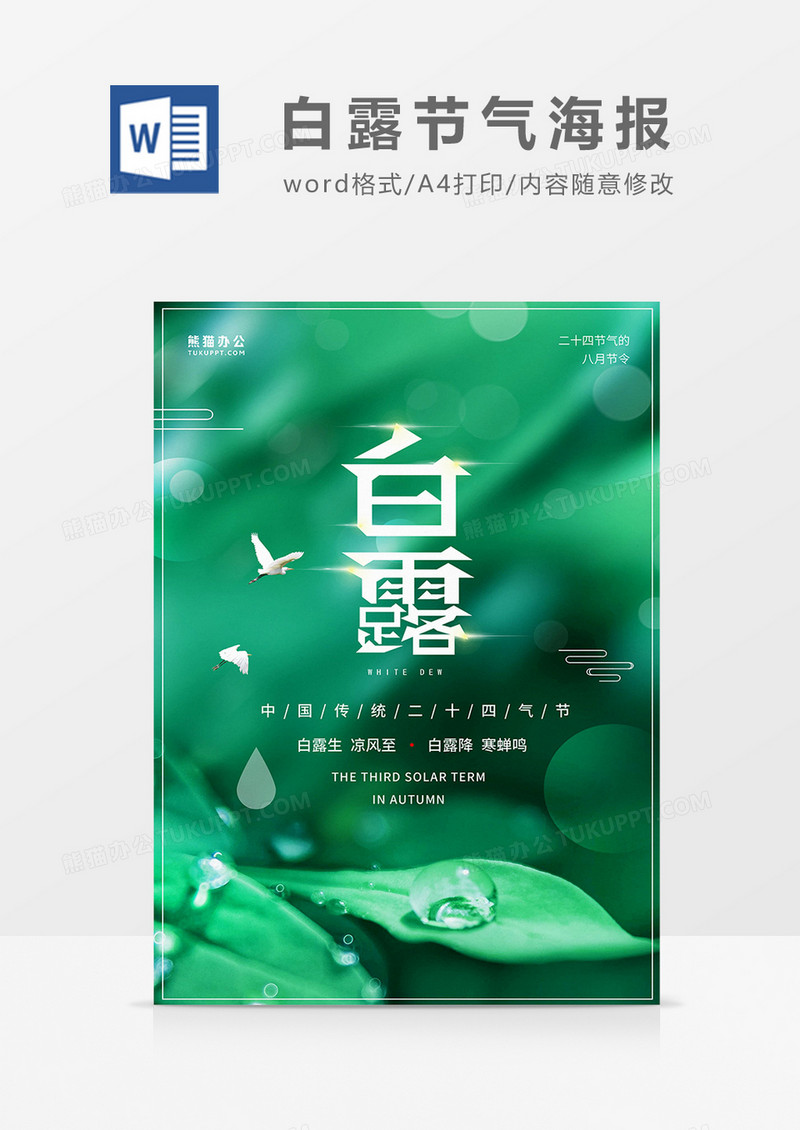 绿色简约白露气节海报word模板