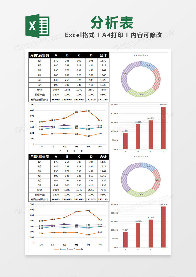 黑色简约销售分析表excel模版