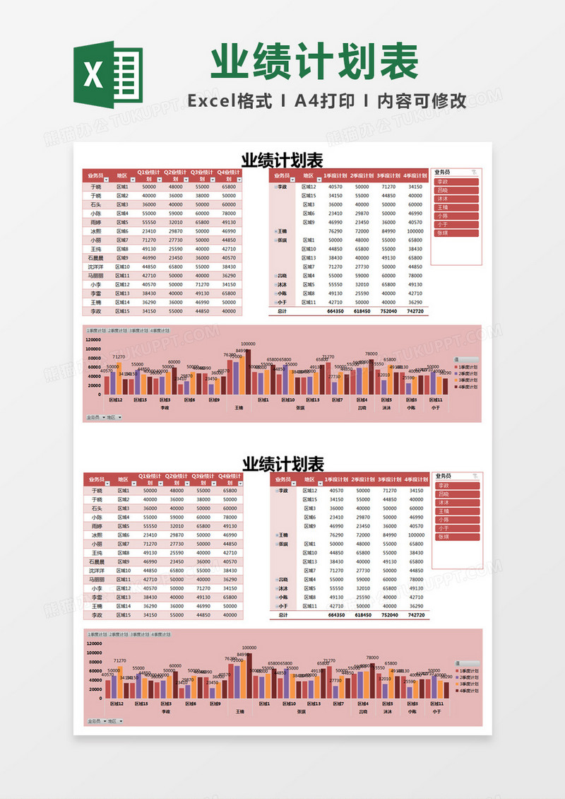 红色简约业绩计划表excel模版