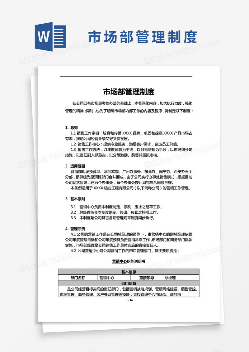 简约市场部管理制度Word模版