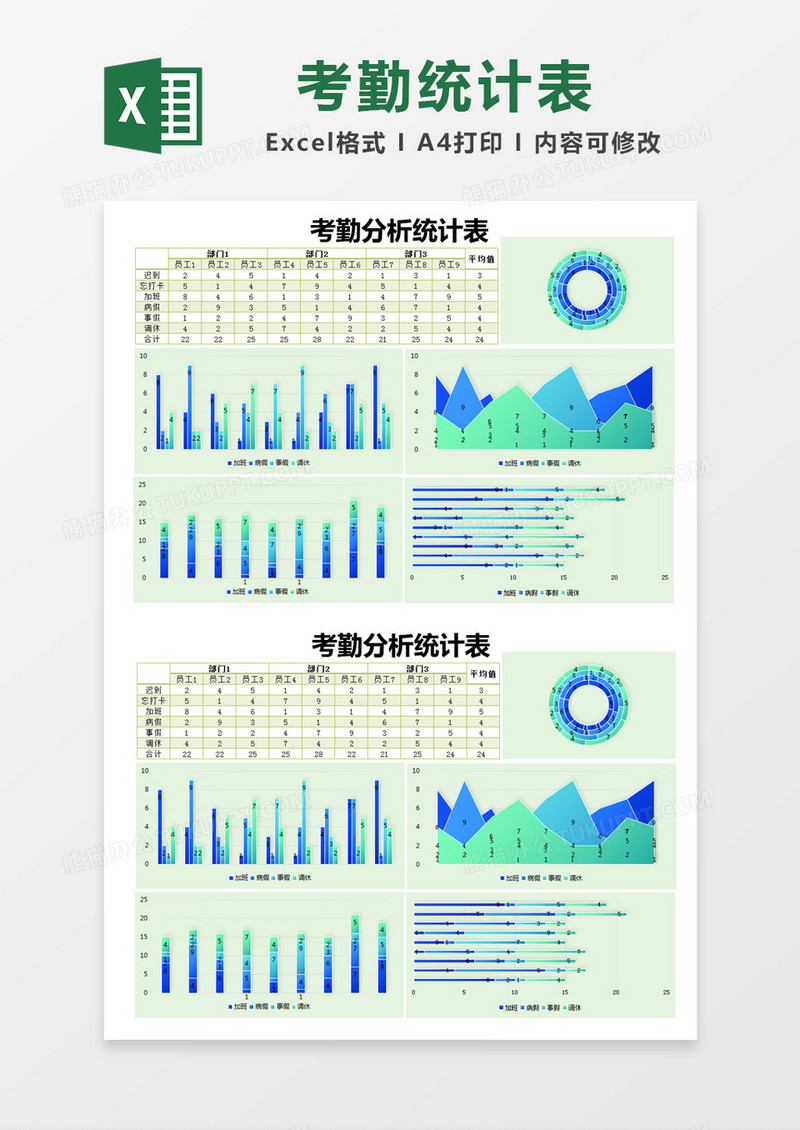 简约考勤分析统计表excel模版