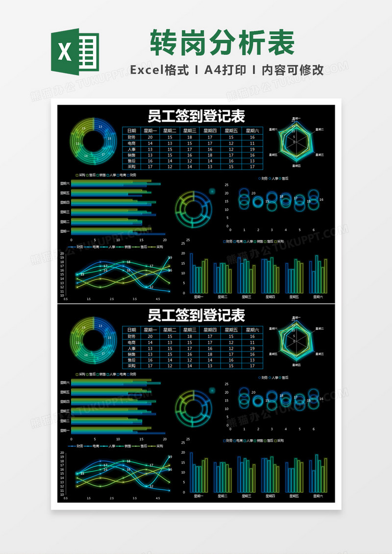 黑色简约转岗分析统计表excel模版