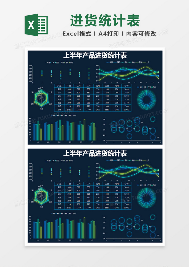 蓝色简约上半年产品进货统计表excel模版