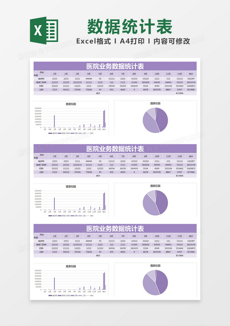 紫色简约医院业务数据统计表excel模版