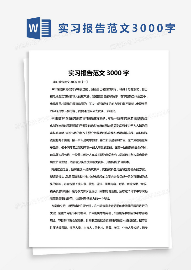 简约实习报告范文3000字Word模版