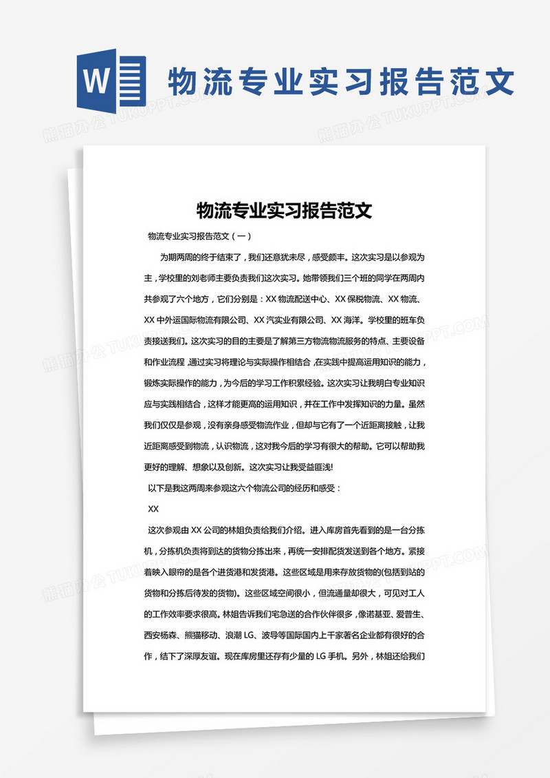 简约物流专业实习报告范文Word模版