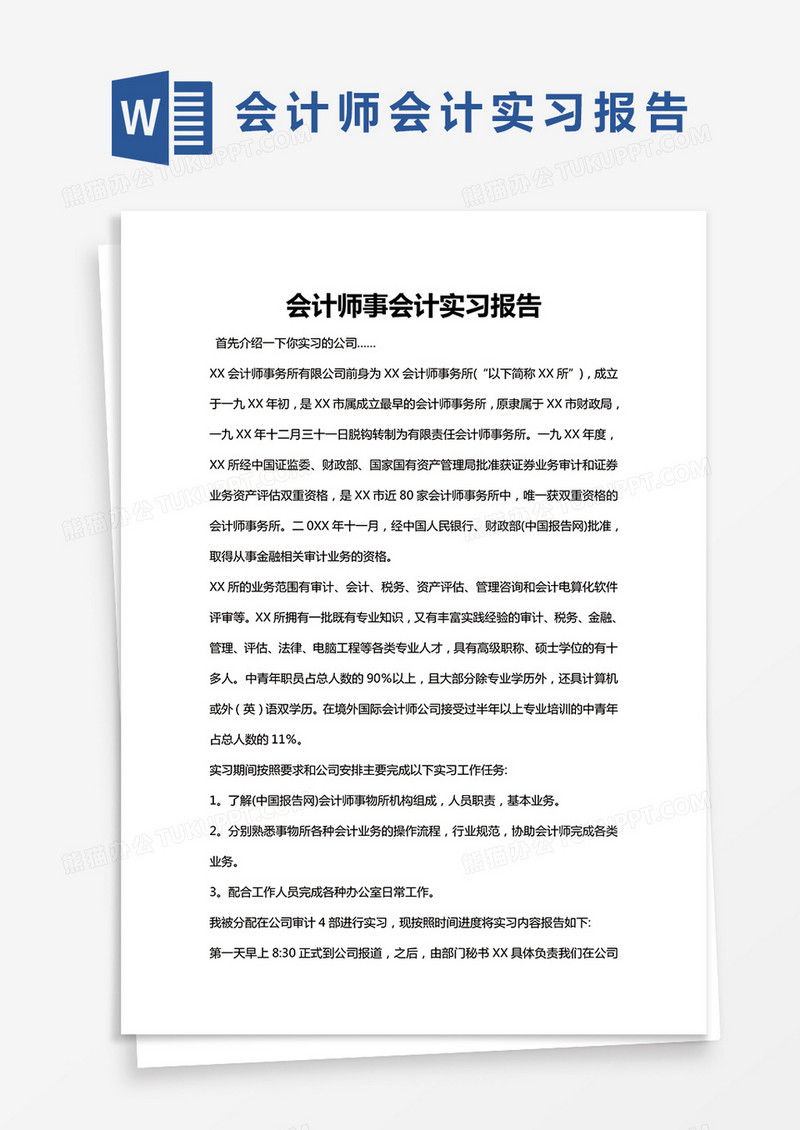 简约会计师事会计实习报告Word模版