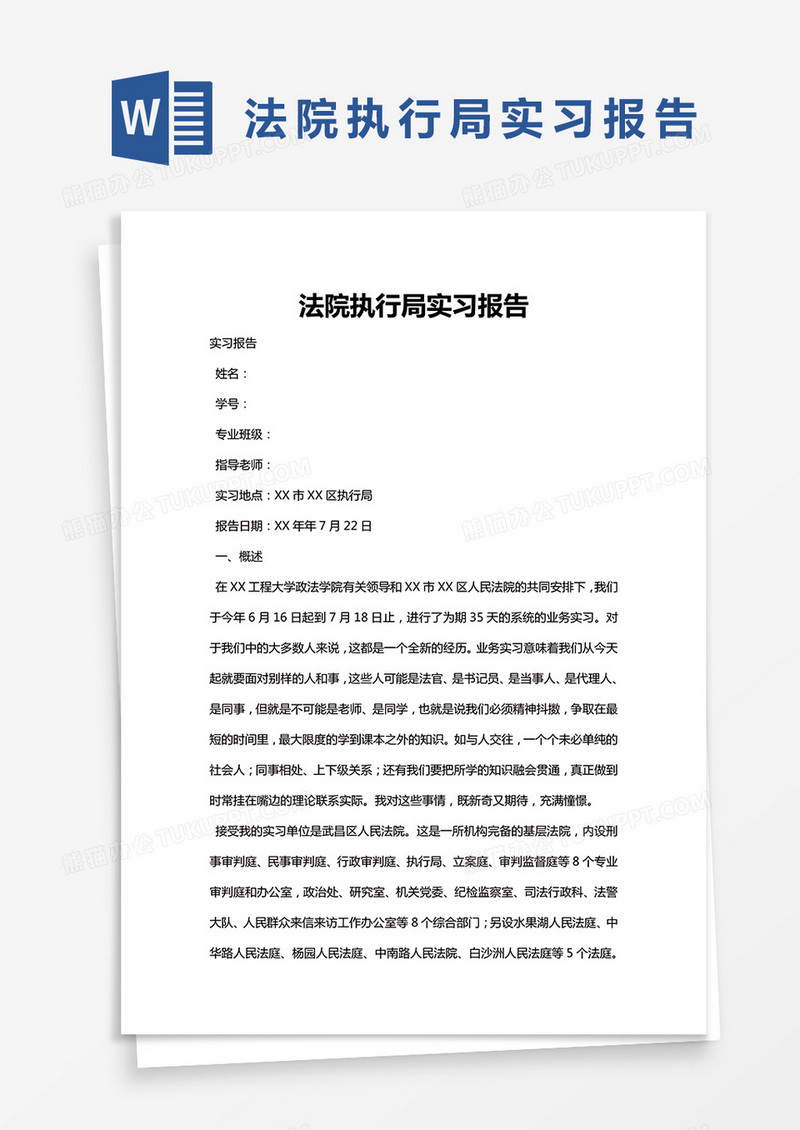 简约法院执行局实习报告Word模版