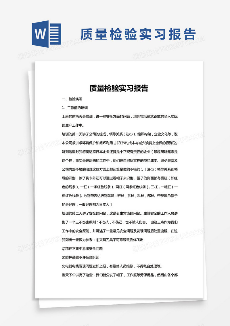 简约质量检验实习报告word模版