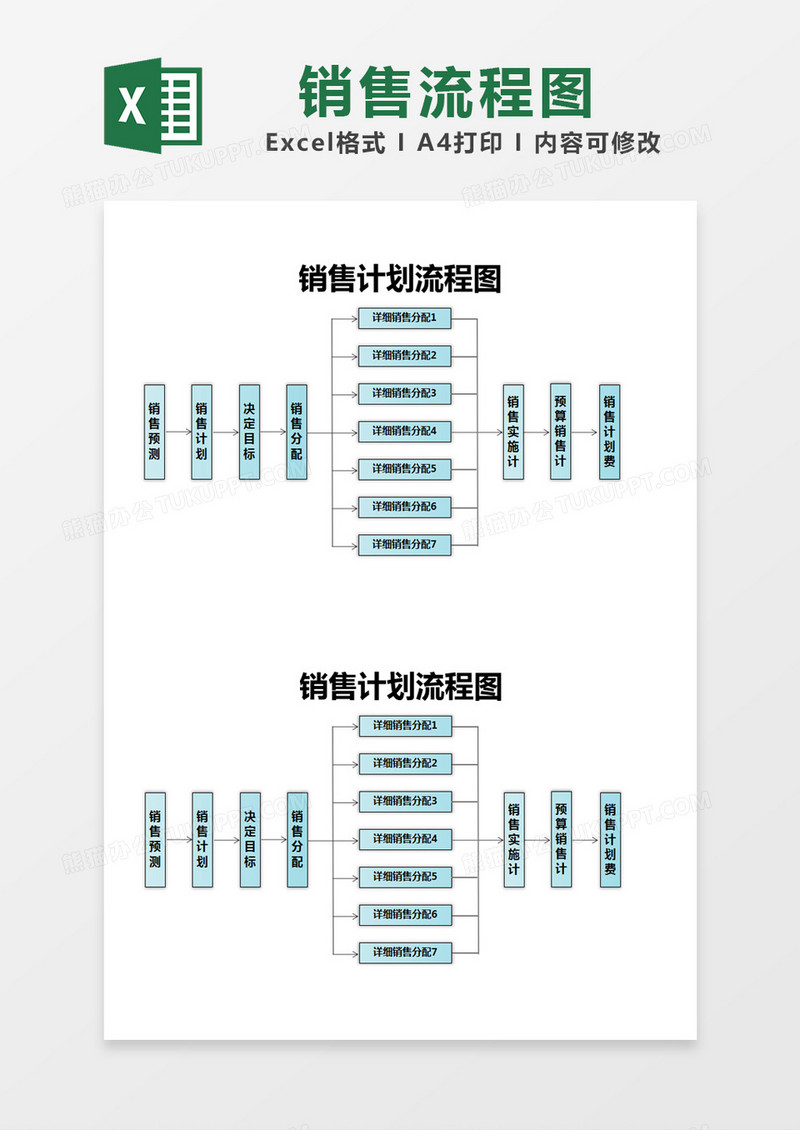 蓝色简约销售计划流程图excel模版