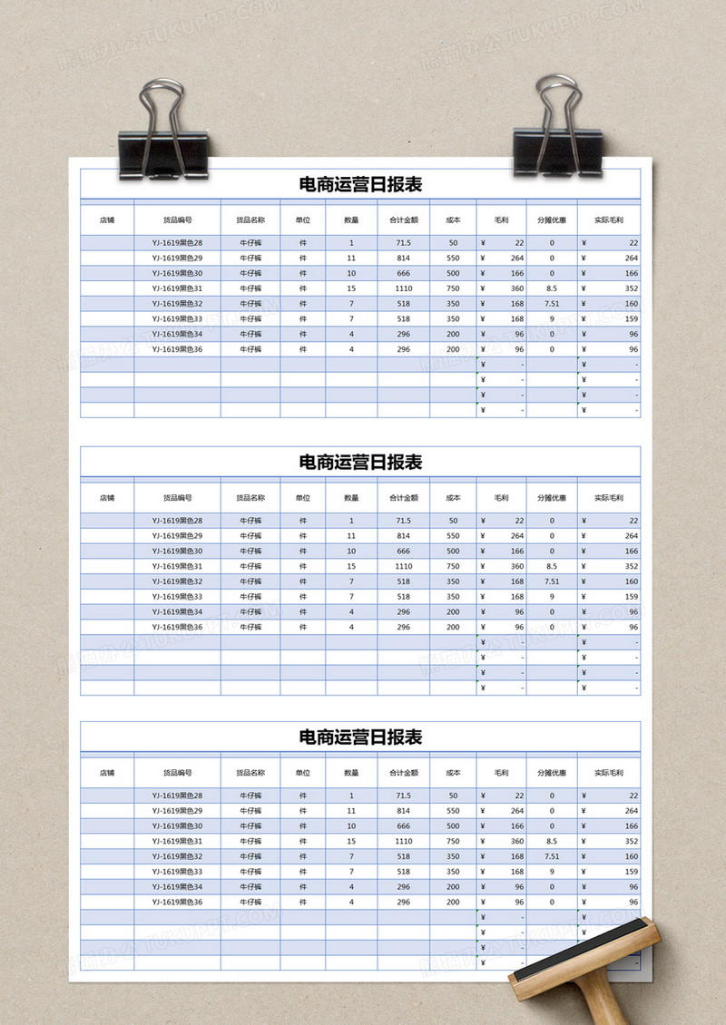 蓝色简单电商运营日报表excel模版模板下载_运营_图客巴巴