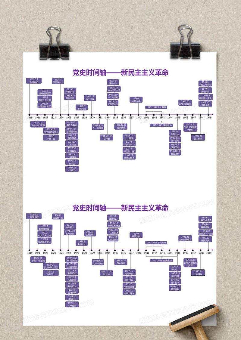 紫色简约党史时间轴新民主主义革命excel模版