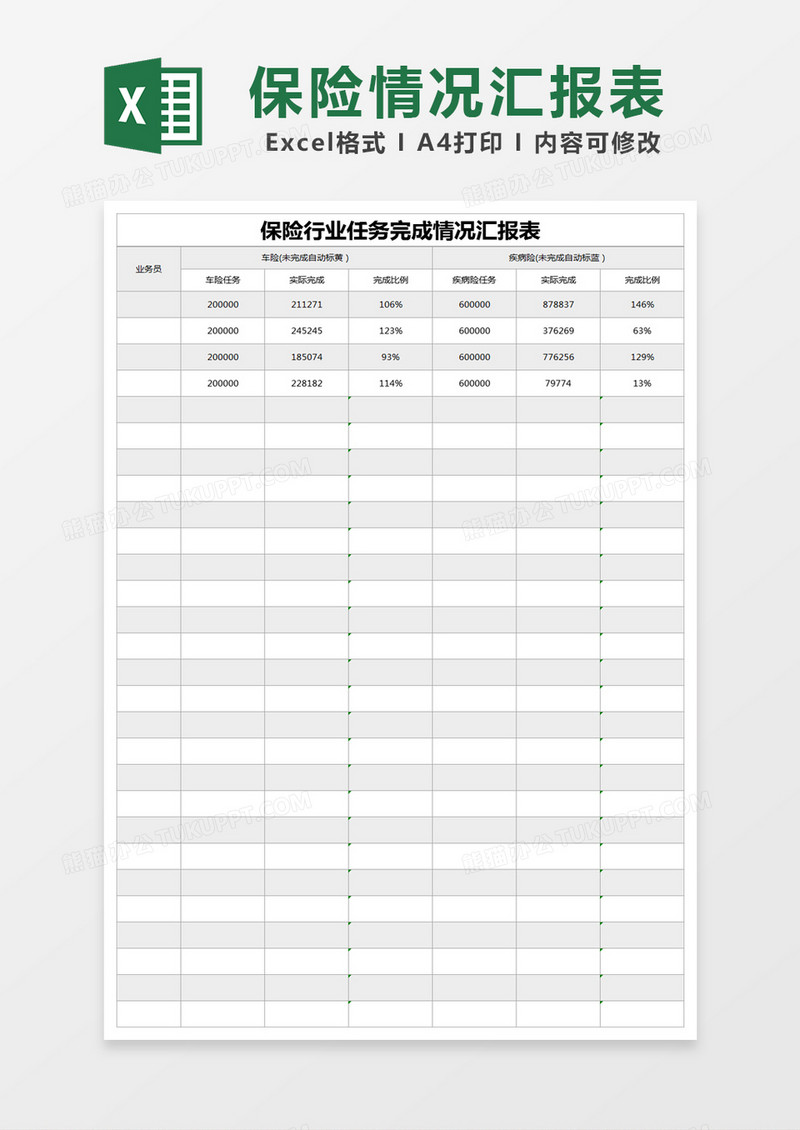 灰色简约保险行业任务完成情况汇报表excel模版