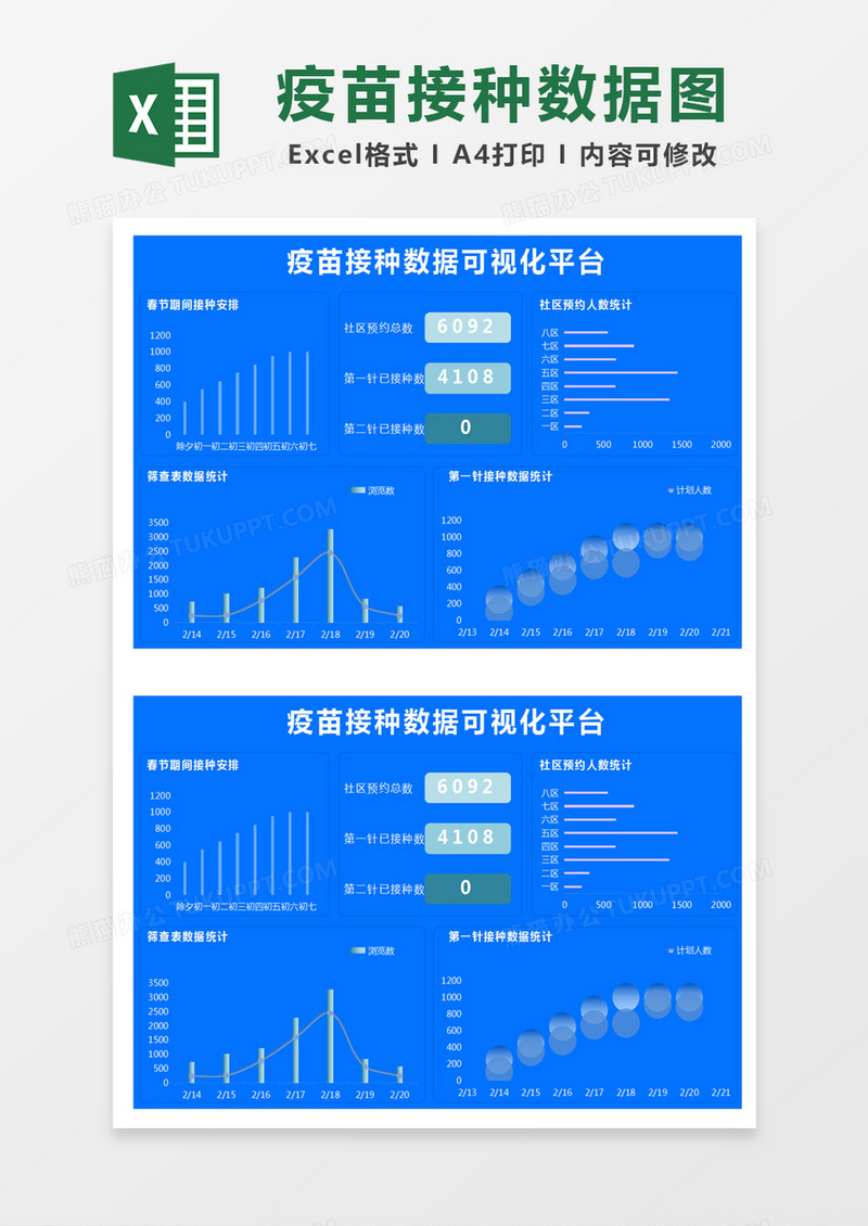 蓝色简约疫苗接种数据可视化平台excel模版