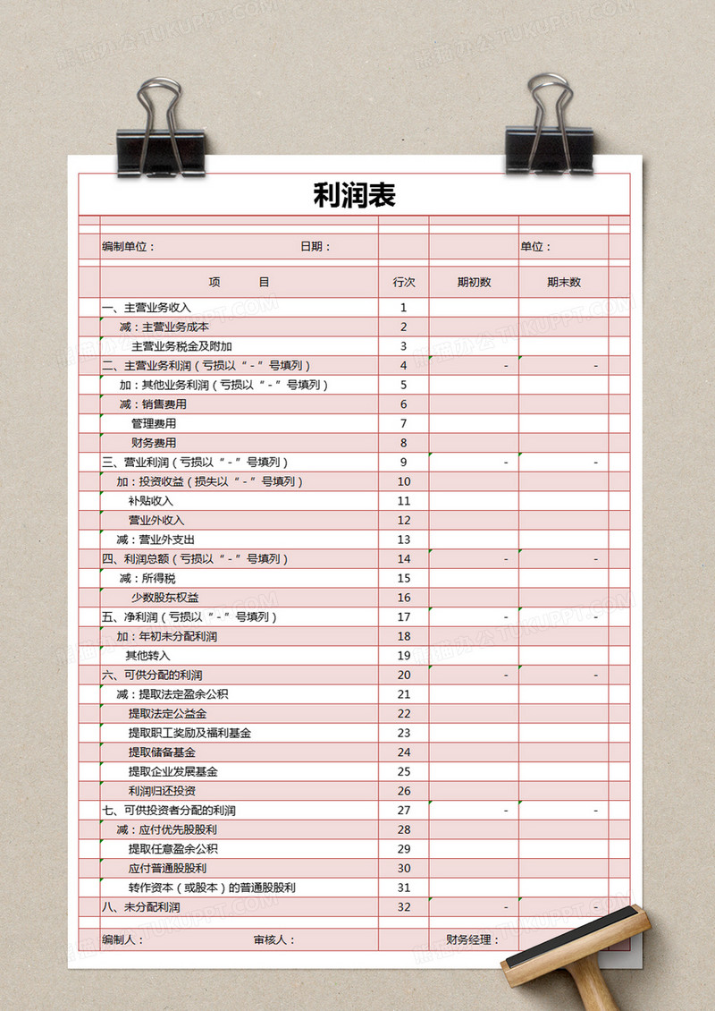 红色简约利润表excel模版模板下载_利润表_图客巴巴