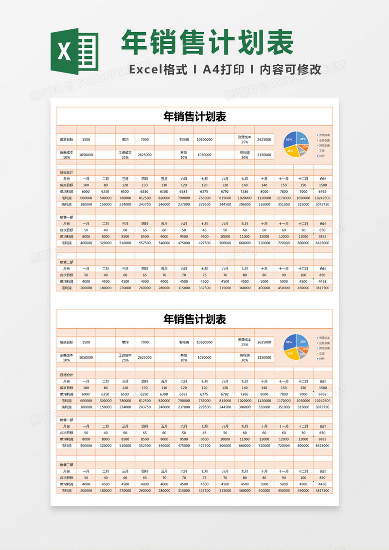 红色简约年销售计划表excel模版