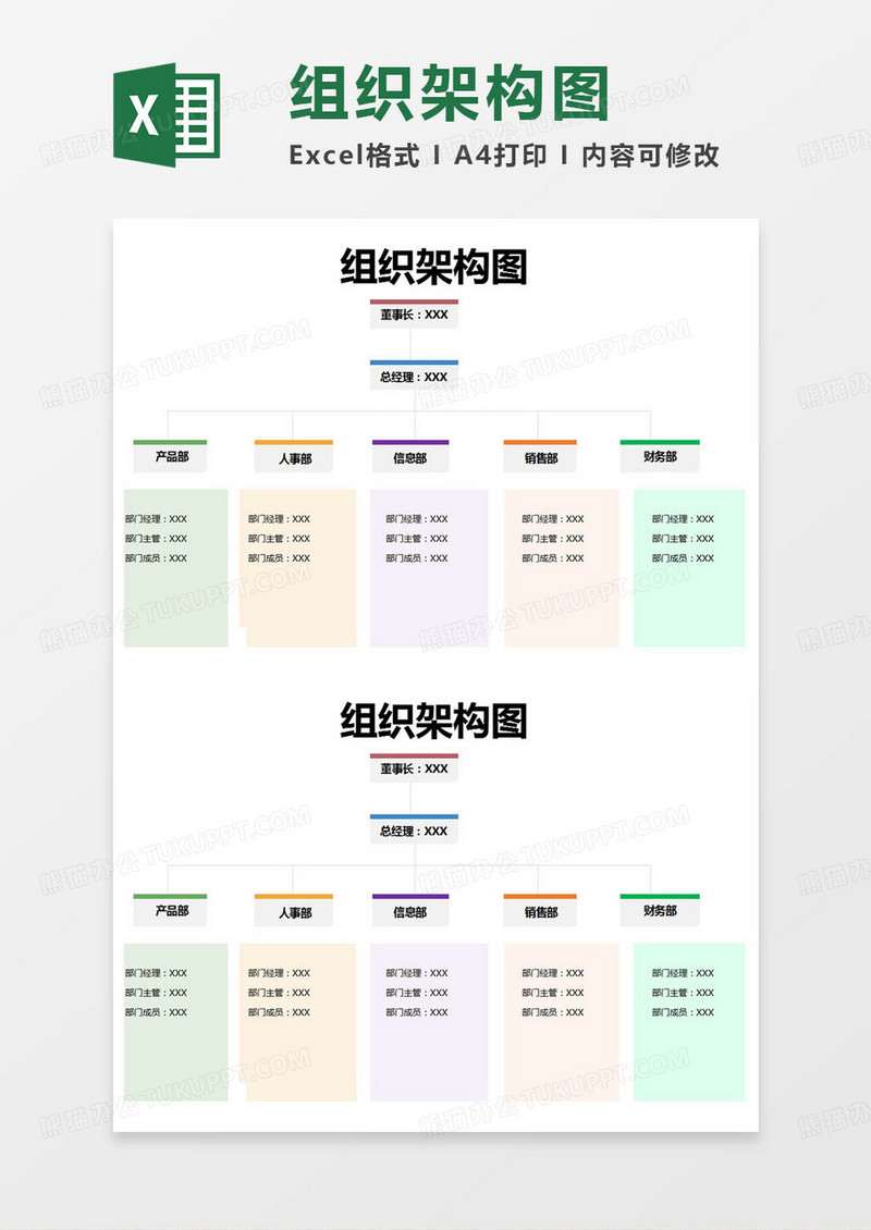 简约信息部组织架构图excel模版