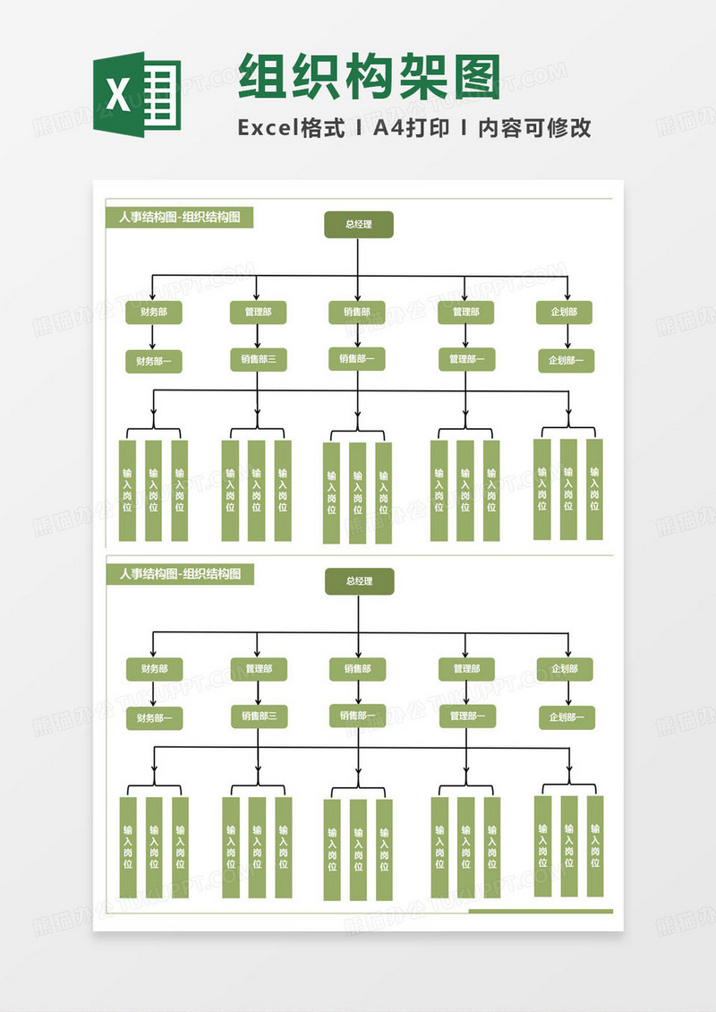 简约人事结构组织架构图excel模版