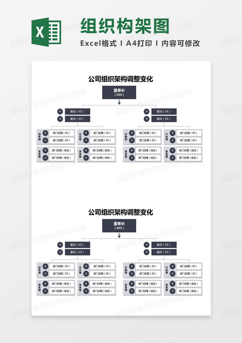 简约公司组织架构调整图excel模版