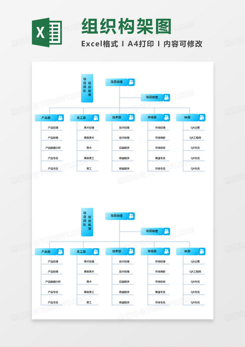 简约项目团队组织架构图excel模版