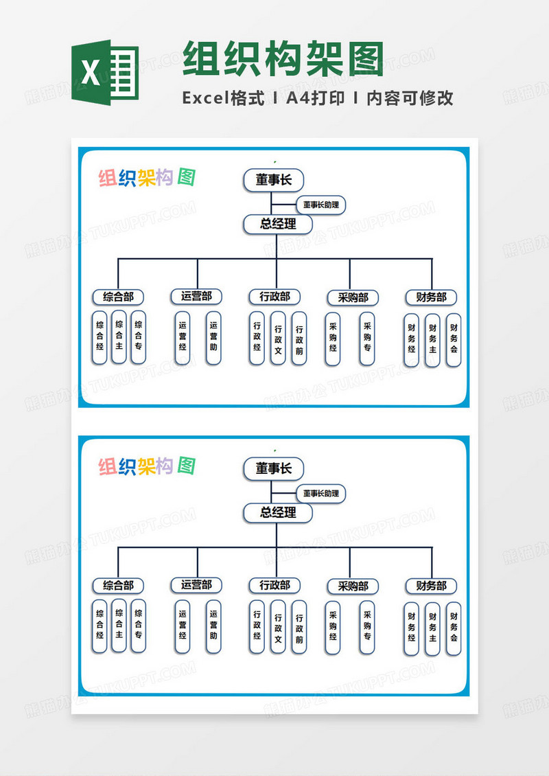 简约各部门组织架构图excel模版
