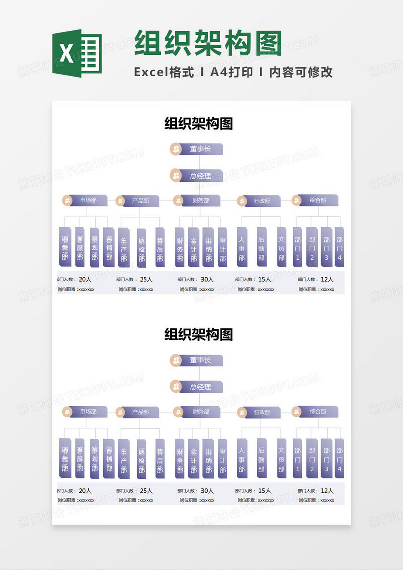 简约销售部门组织架构图excel模版
