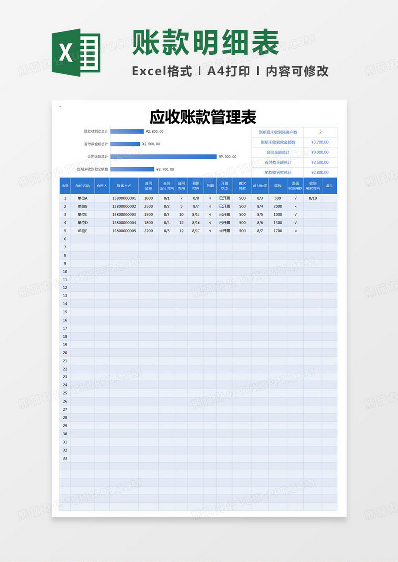 简约应收账款管理表excel模版