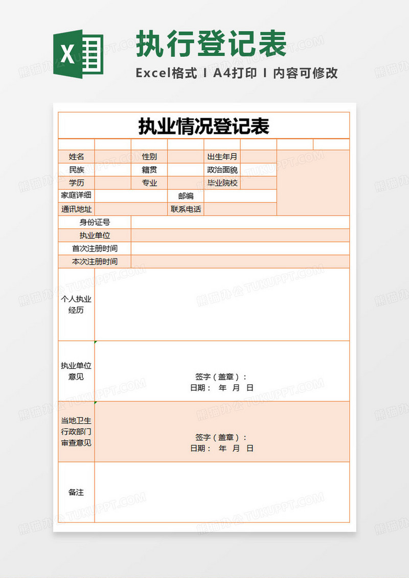 简约执业情况登记表excel模版