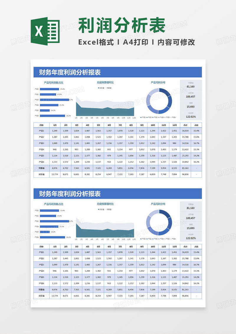 简约财务年度利润分析报表excel模版