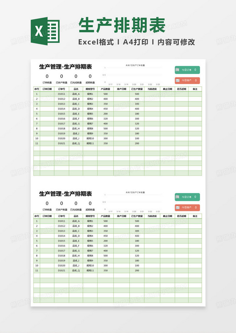 简约生产管理-生产排期表excel模版