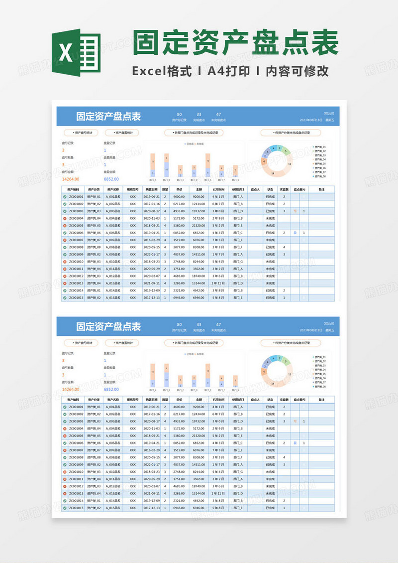 简单固定资产盘点表Excel模版