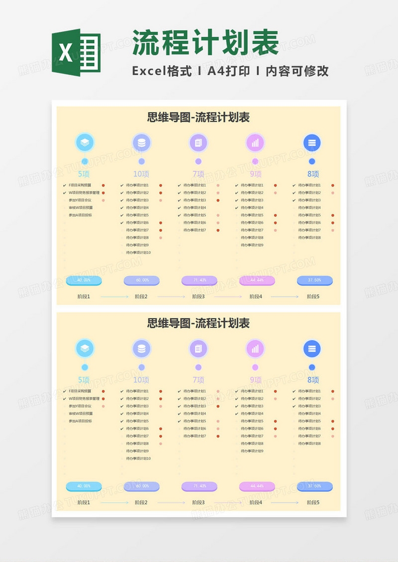 简约思维导图-流程计划表Excel模版