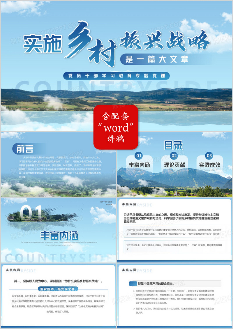 蓝色简约实施乡村振兴战略介绍PPT模板