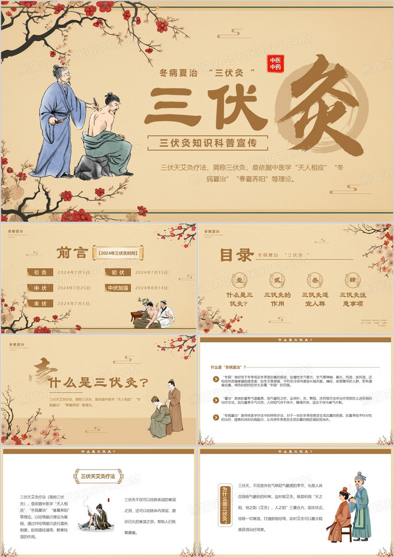 棕色中国风三伏灸知识科普PPT模板