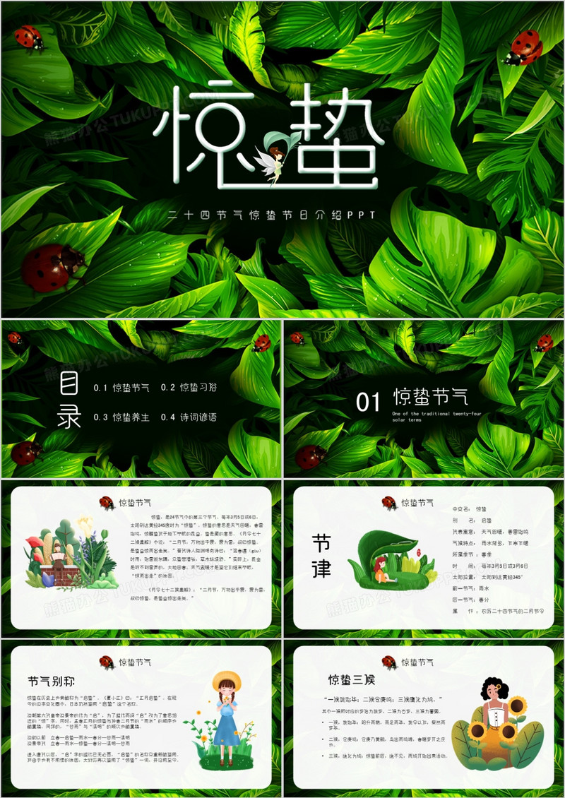 传统二十四节气惊蛰节气介绍PPT模板