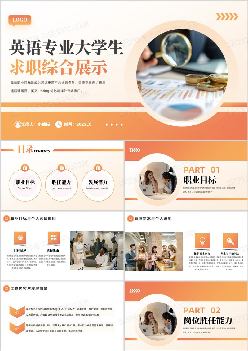 英语专业大学生求职综合展示PPT模板
