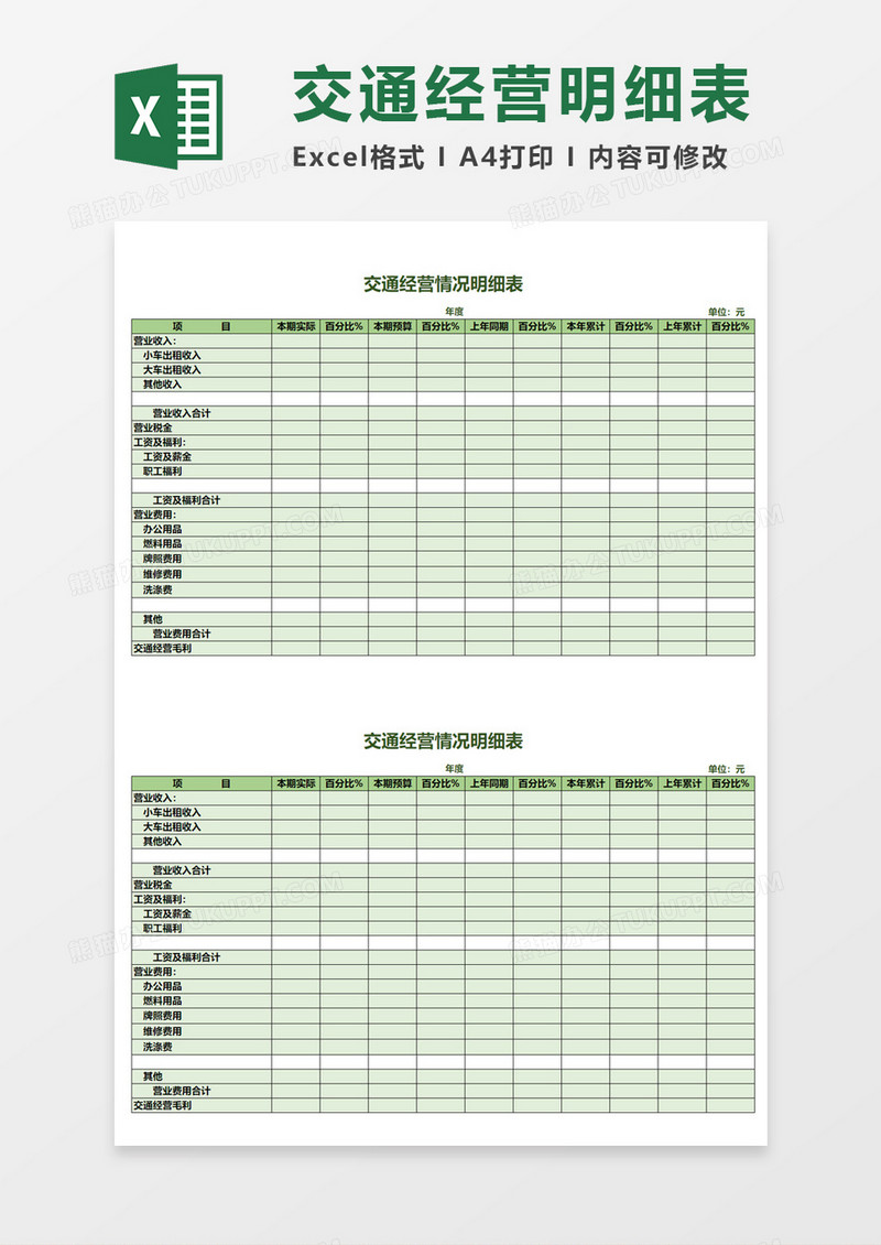 简单易修改交通经营情况明细表Excel模板