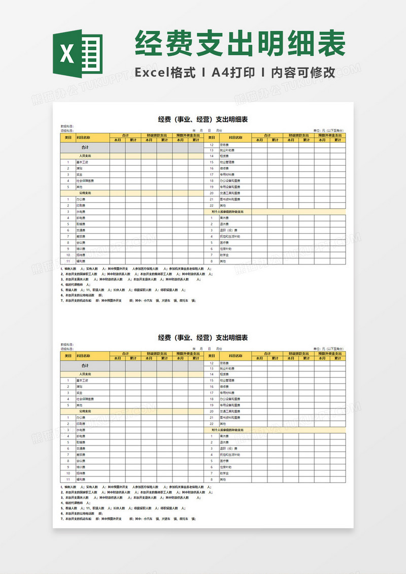 经费支出明细表Excel模板