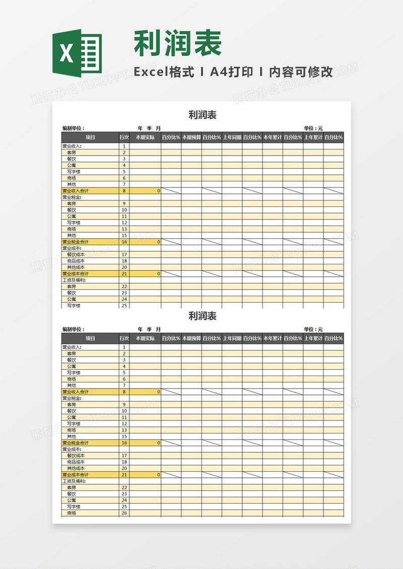 企业营业利润表Excel模板