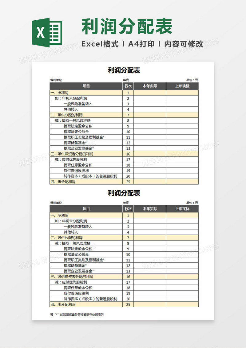 企业会计利润分配表Excel模板