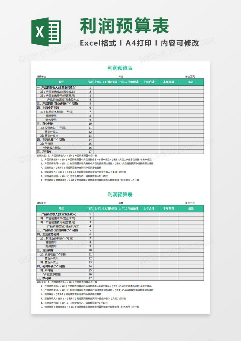 企业办公利润预算表Excel模板