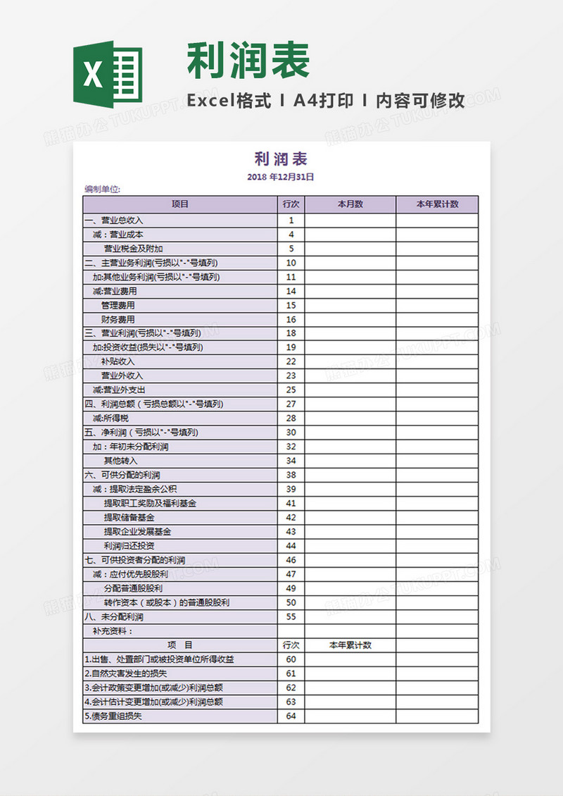 空白财务报表-年度报表Excel模板