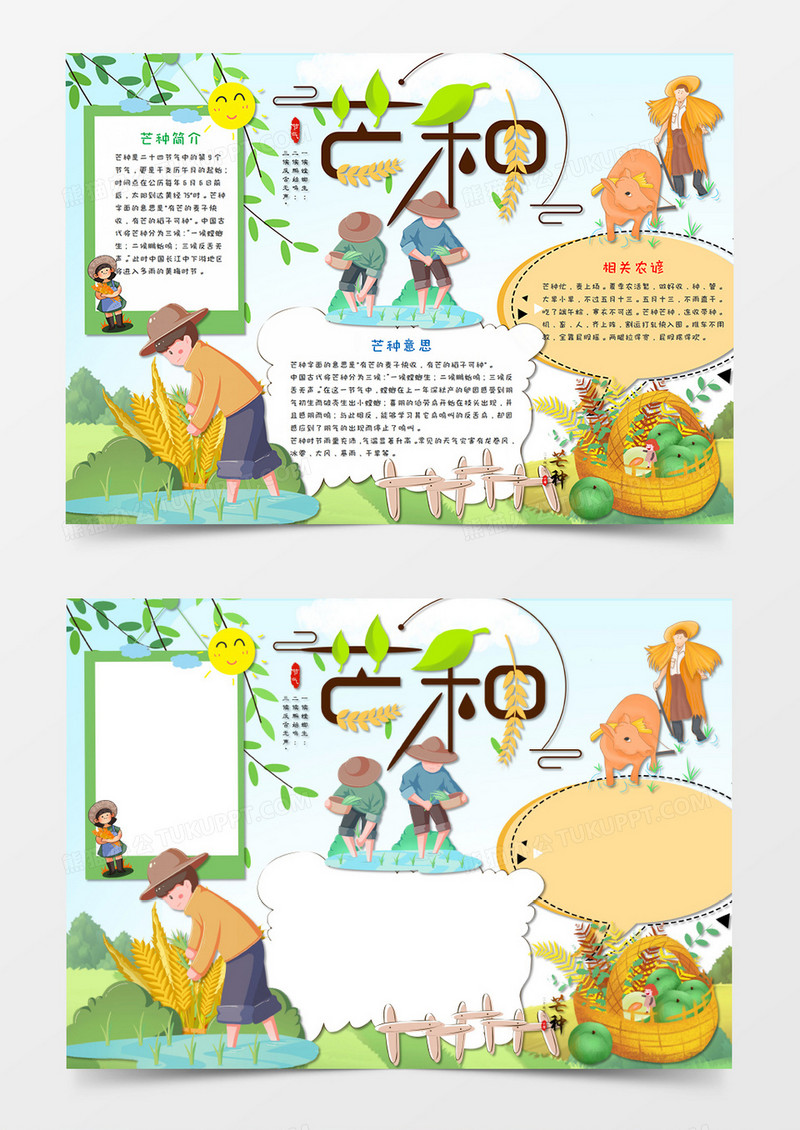 卡通初夏芒种传统节气手抄报word模板 