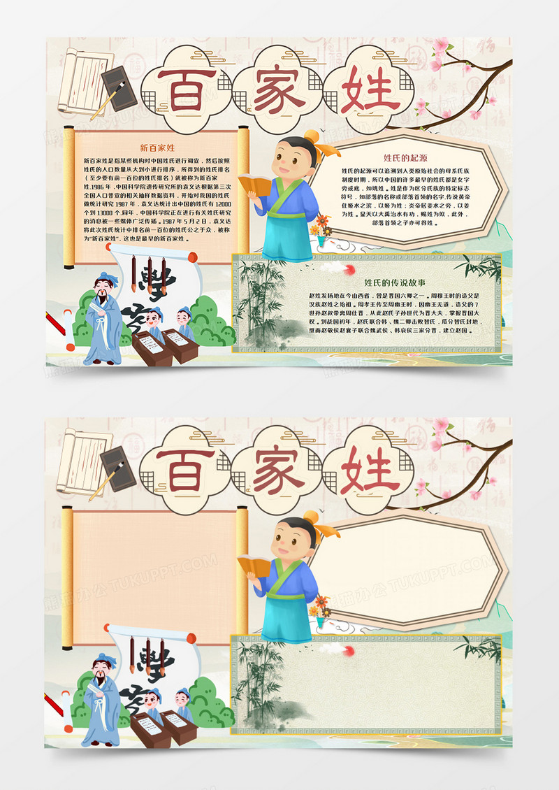 百家姓的由来国风手抄报word模板    