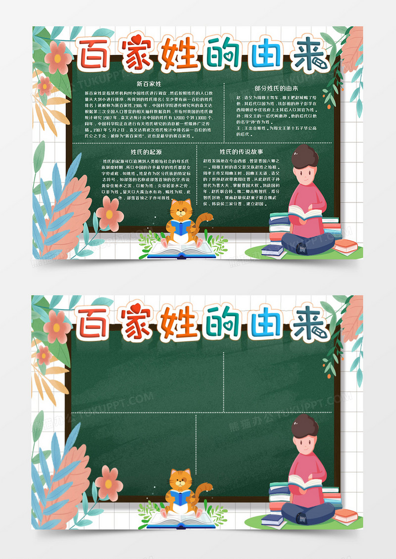 百家姓的由来卡通手抄报word模板    